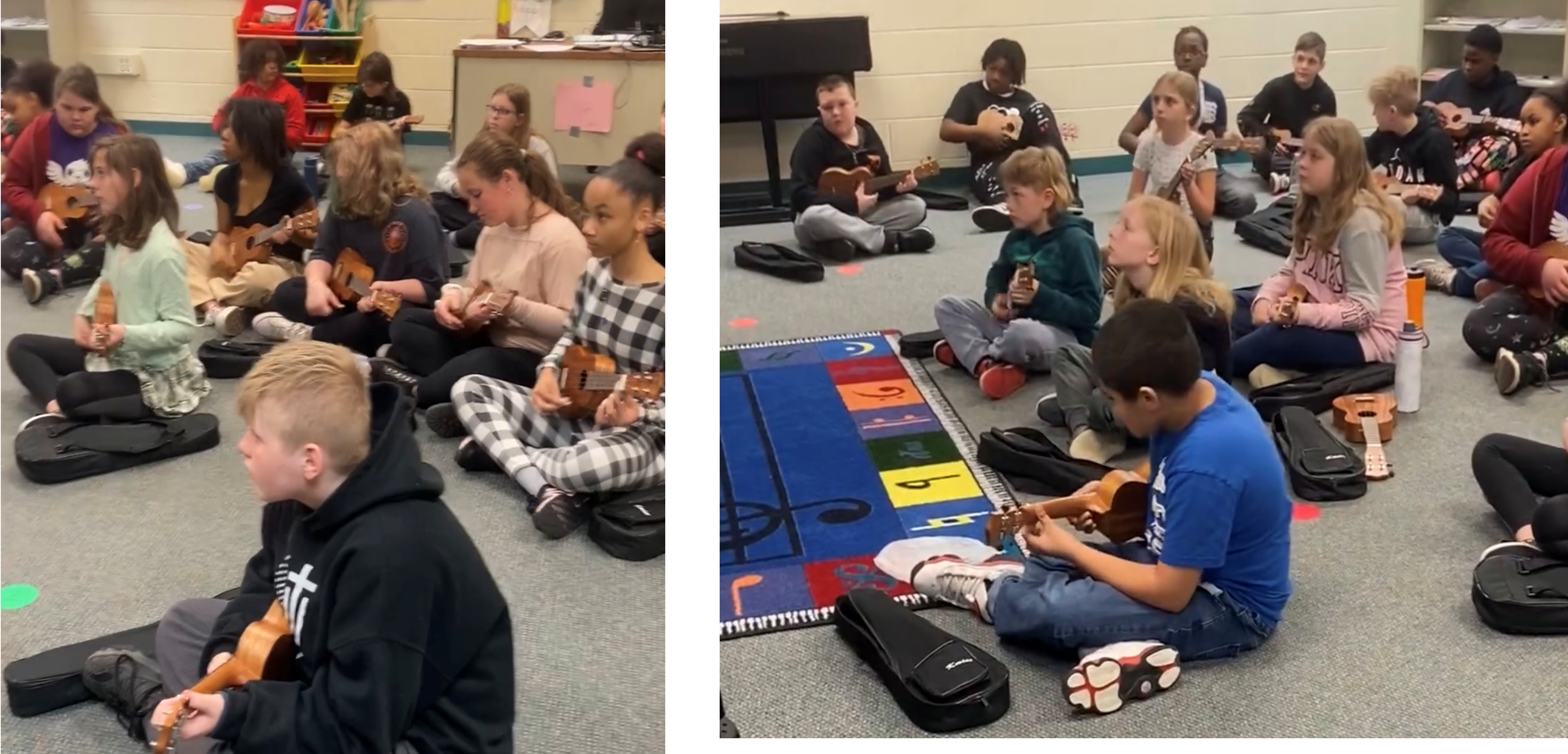 Students playing Ukeleles